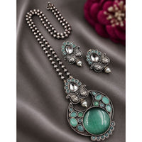 Maharani Jewels Oxidised Plated Pota Stone Long Necklace Set