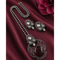 Maharani Jewels Oxidised Plated Pota Stone Long Necklace Set