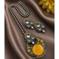 Maharani Jewels Oxidised Plated Pota Stone Long Necklace Set