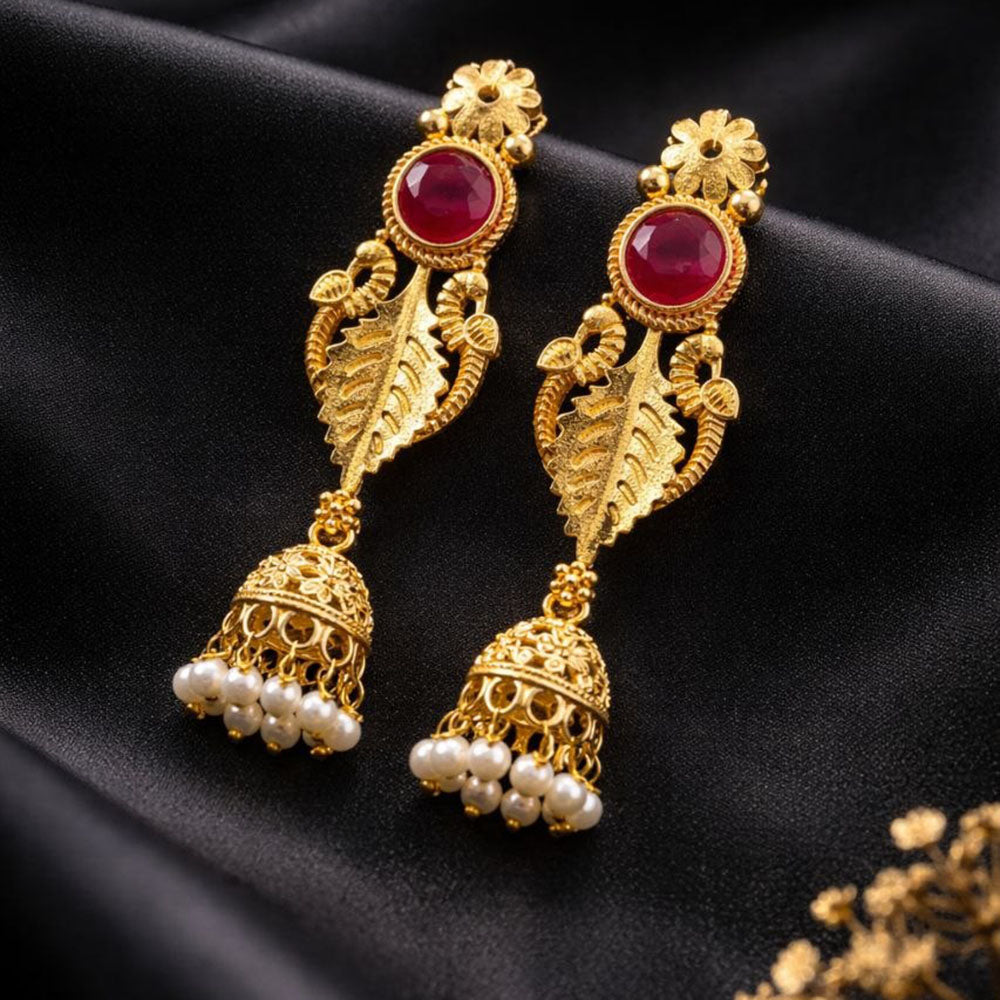 Maharani Jewels Ethnic Pearl And Pota Stone Jhumki Earrings