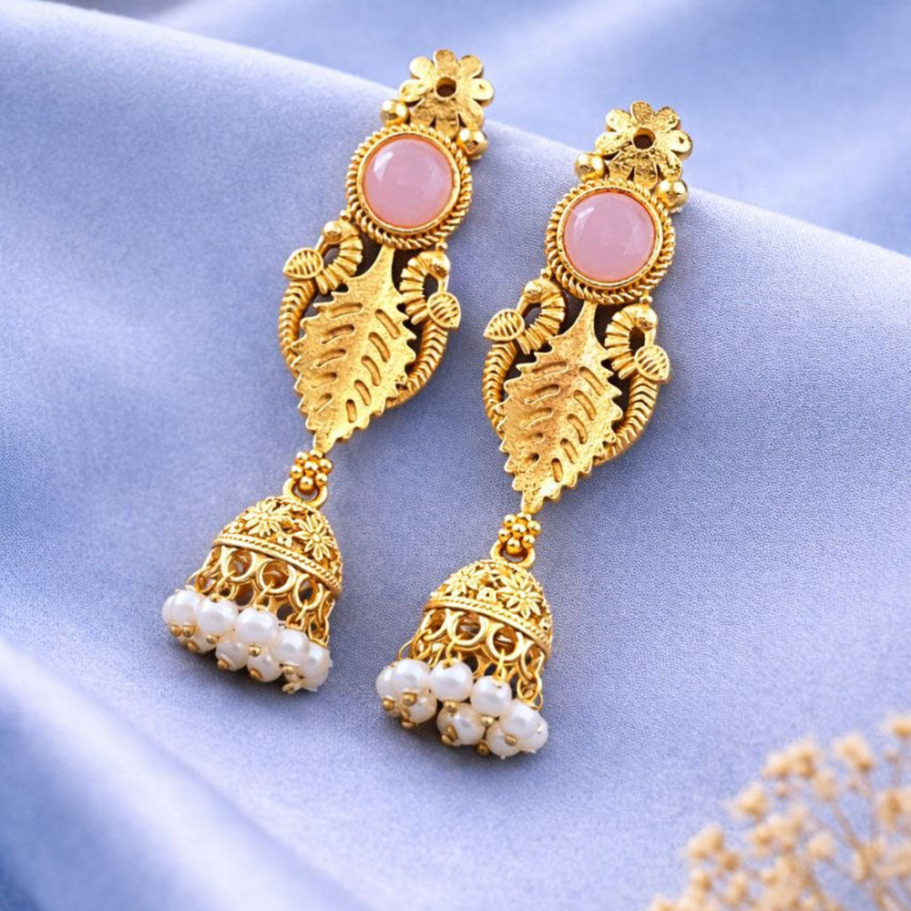Maharani Jewels Ethnic Pearl And Pota Stone Jhumki Earrings