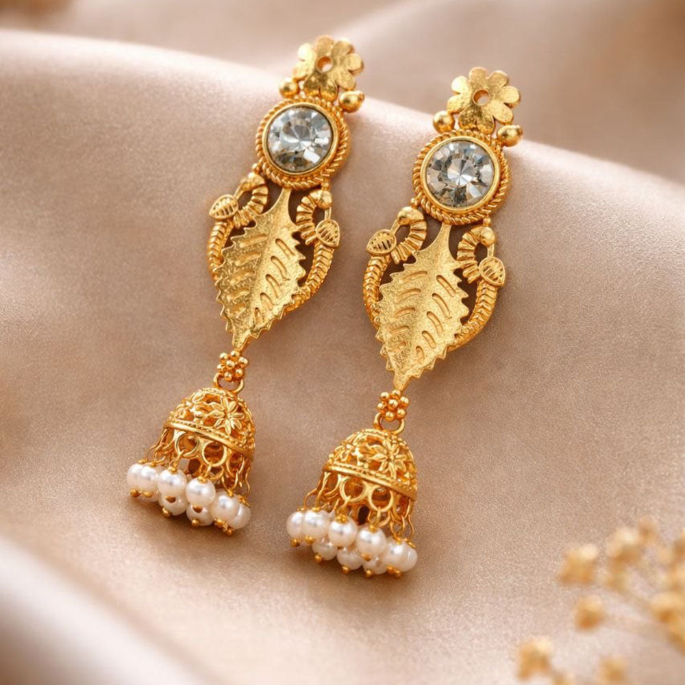 Maharani Jewels Ethnic Pearl And Pota Stone Jhumki Earrings
