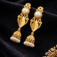 Maharani Jewels Ethnic Pearl And Pota Stone Jhumki Earrings