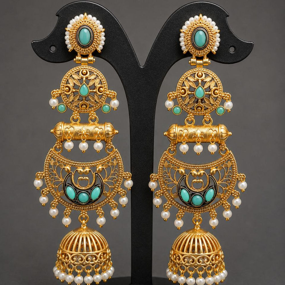 Maharani Jewels Ethnic Pearl And Pota Stone Jhumki Earrings