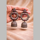Maharani Jewels Heritage Oxidised Plated Pota Stone Pearl Jhumki Earrings