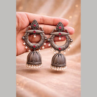 Maharani Jewels Heritage Oxidised Plated Pota Stone Pearl Jhumki Earrings