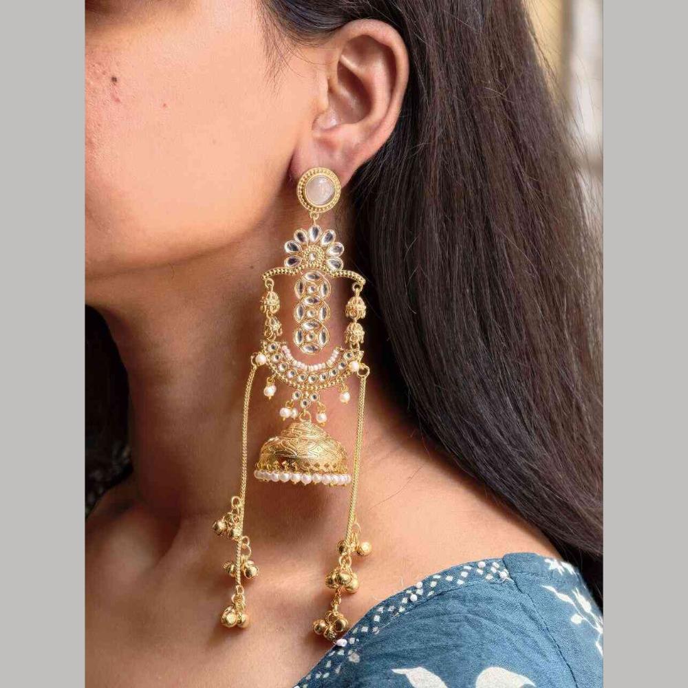 Maharani Jewels Festive Wear Kundan Stone And Pearl Ghungroo Jhumki Earrings