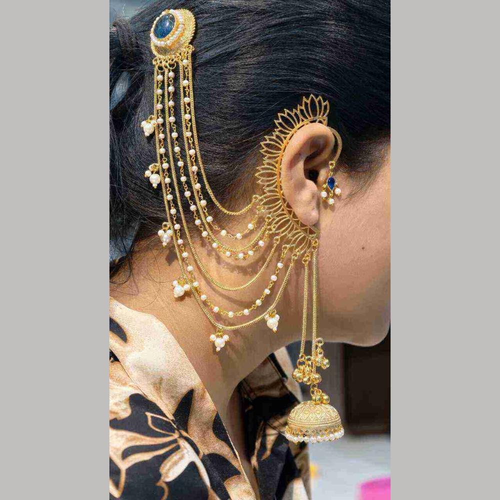 Maharani Jewels Rajwadi Style Pota Stone And Pearl Grand Earcuff Jhumki Earrings