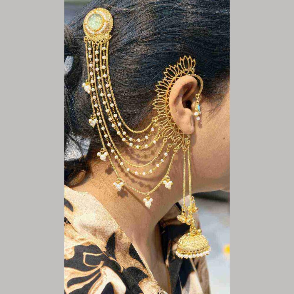 Maharani Jewels Rajwadi Style Pota Stone And Pearl Grand Earcuff Jhumki Earrings