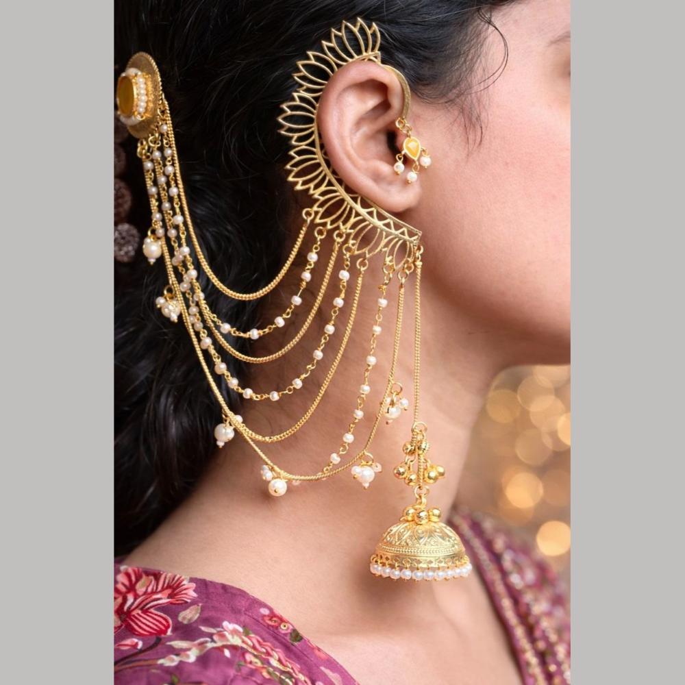 Maharani Jewels Rajwadi Style Pota Stone And Pearl Grand Earcuff Jhumki Earrings