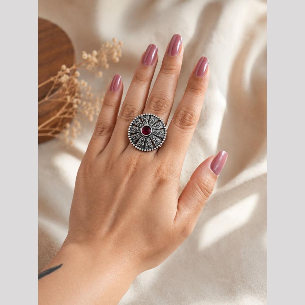 Maharani Jewels Oxidised Pota Stone Statement Ring