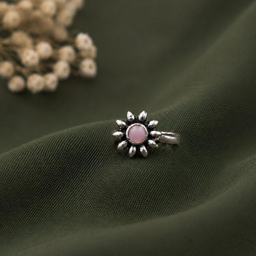 Maharani Jewels Oxidised Plated Pota Stone Nose Ring (Nath)
