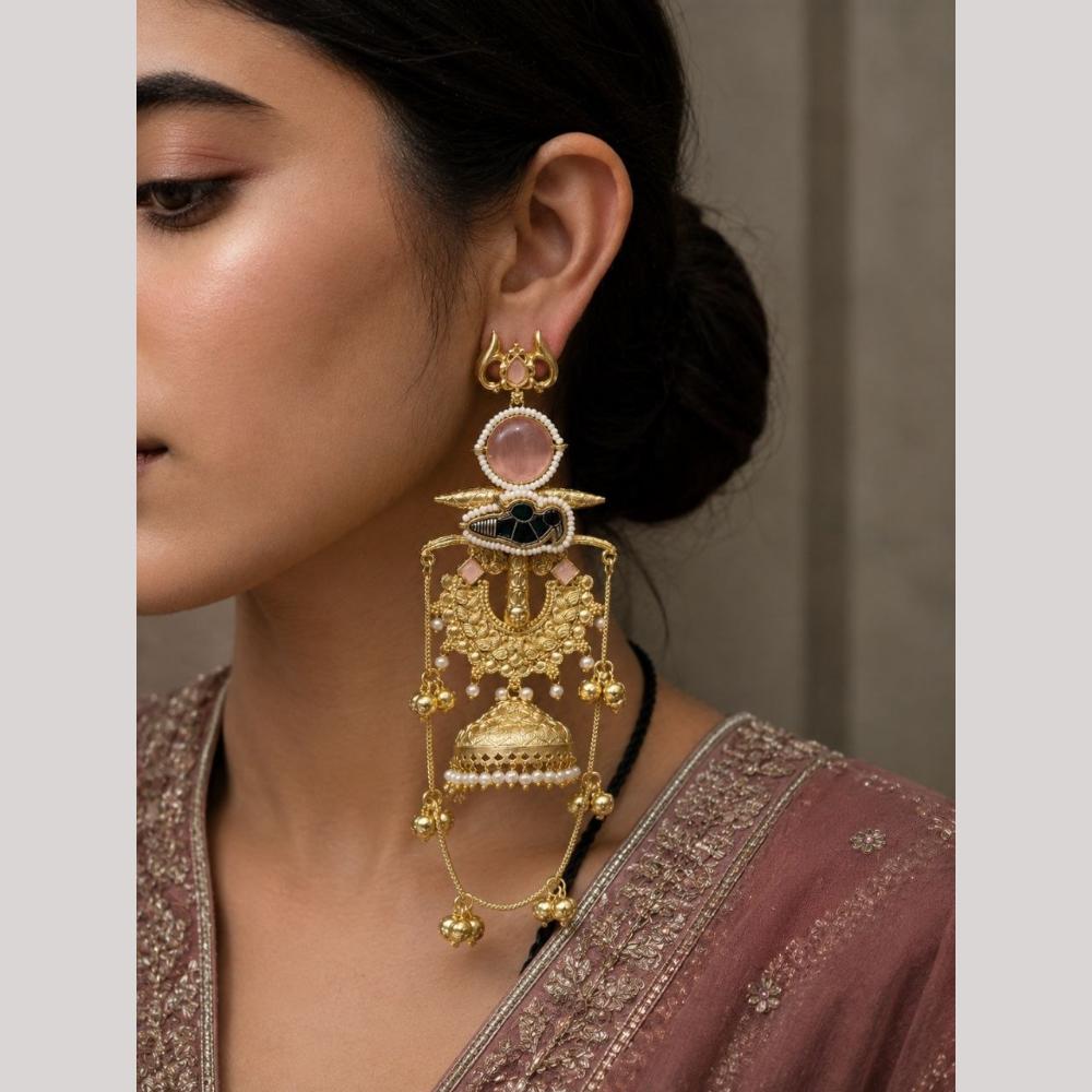 Maharani Jewels Classic Pota Stone Pearl Jhumki Earrings