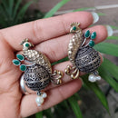 Maharani Jewels Inspired Oxidised Plated Pota And Pearl Detailing Peacock  Dangler Earrings
