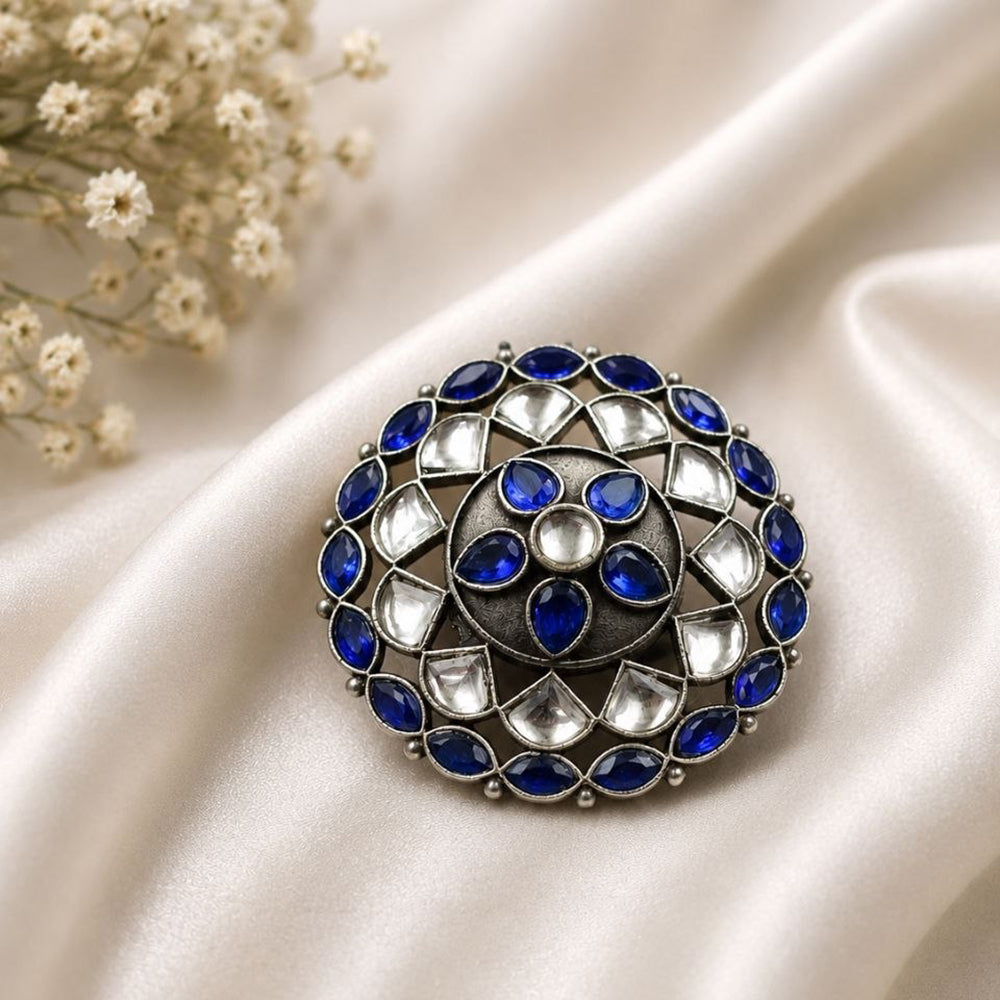 Maharani Jewels Oxidised Plated Kundan Stone Statement Ring