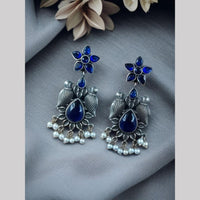 Maharani Jewels Inspired Oxidised Plated Pota And Pearl Dangler Earrings