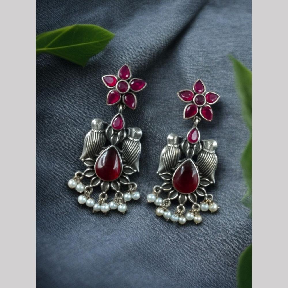 Maharani Jewels Inspired Oxidised Plated Pota And Pearl Dangler Earrings