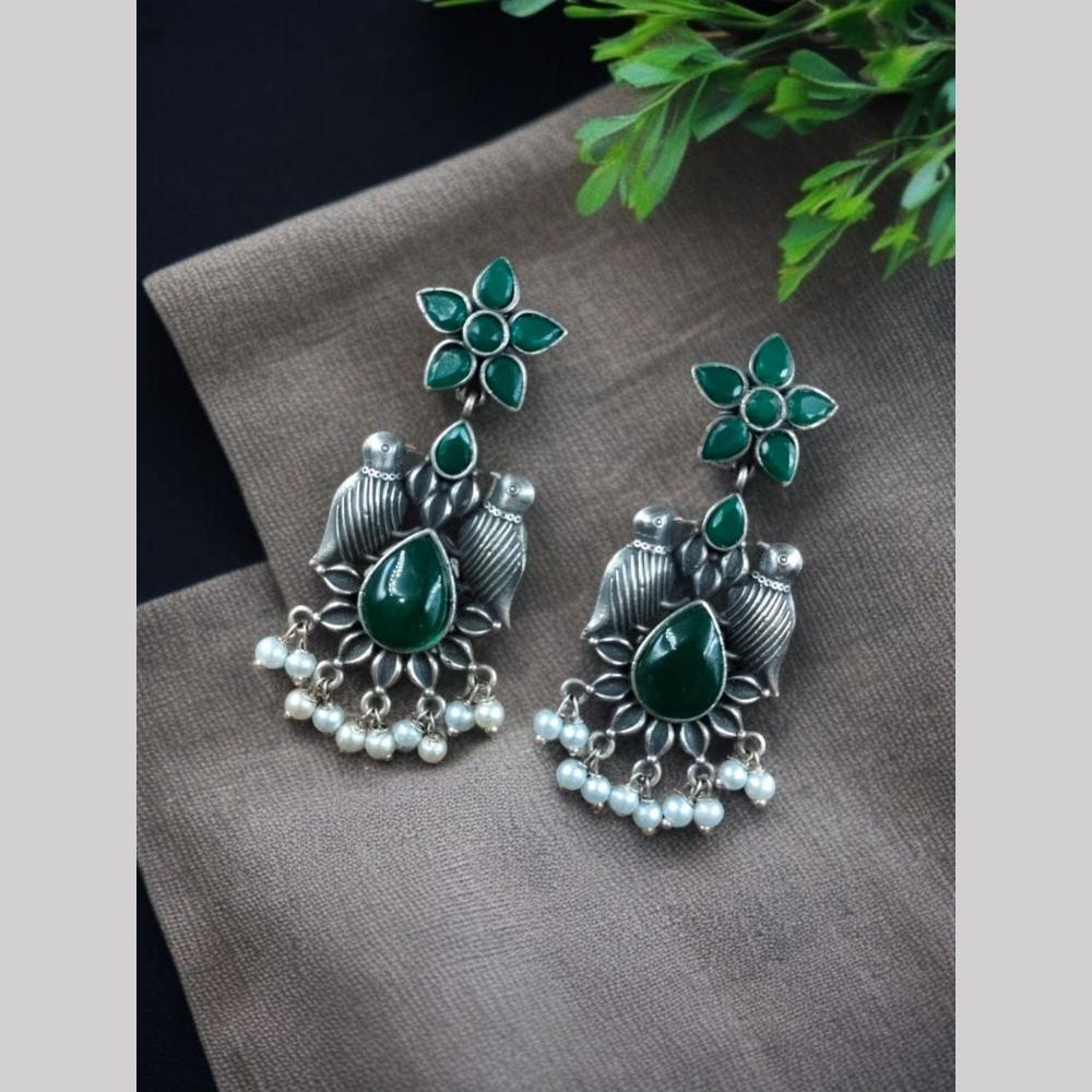Maharani Jewels Inspired Oxidised Plated Pota And Pearl Dangler Earrings