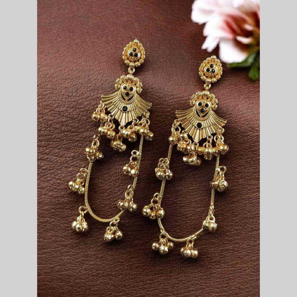 Maharani Jewels Inspired Gold Plated Pota Stone Dangler Earrings