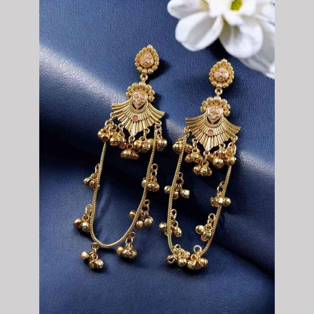 Maharani Jewels Inspired Gold Plated Pota Stone Dangler Earrings