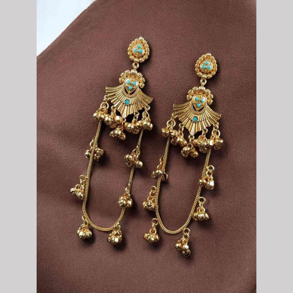 Maharani Jewels Inspired Gold Plated Pota Stone Dangler Earrings