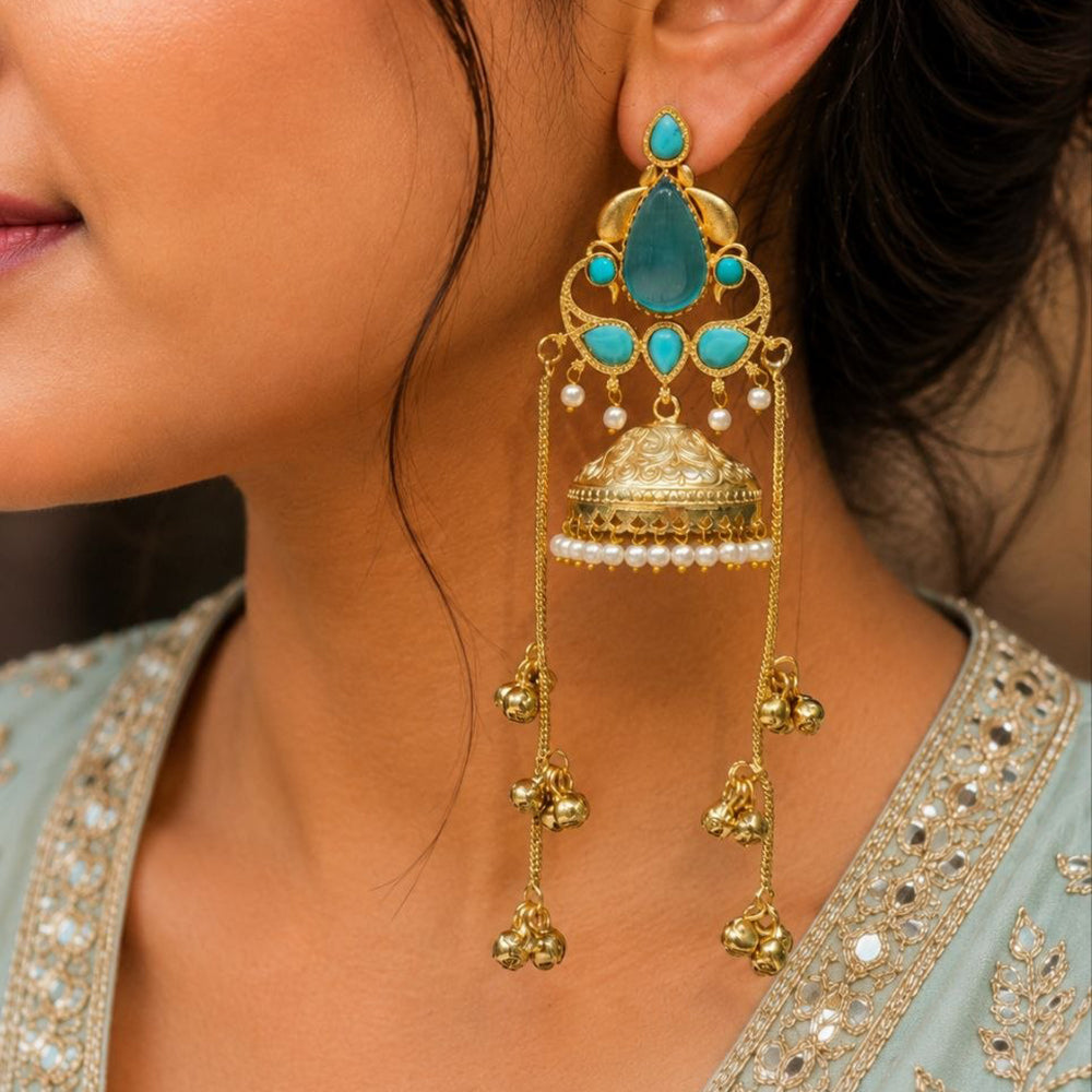 Maharani Jewels Inspired Gold Plated Kundan Stone Dangler Earrings