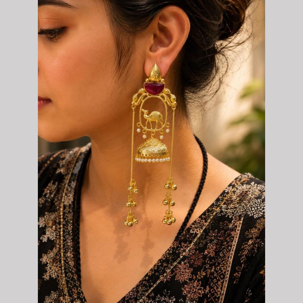 Maharani Jewels Inspired Gold Plated Kundan Stone Dangler Earrings