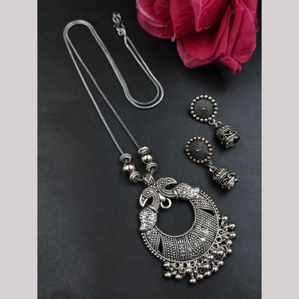 Maharani Jewels Oxidised Plated Long Necklace Set