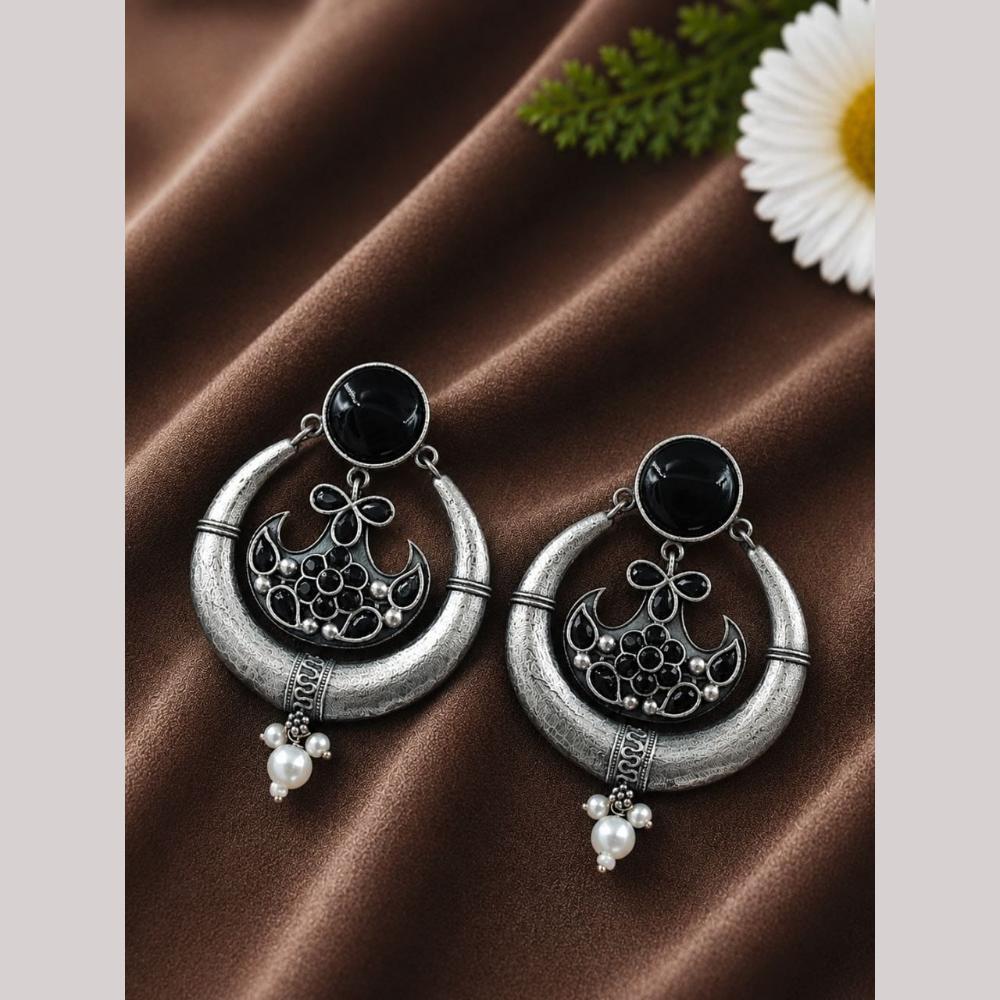 Maharani Jewels Inspired Oxidised Plated Pota Stone And Pearl Dangler Earrings