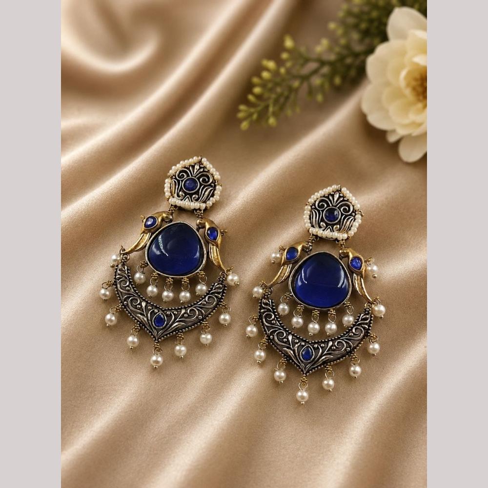 Maharani Jewels Graceful 2 Tone Plated Pota Stone Drop Earrings
