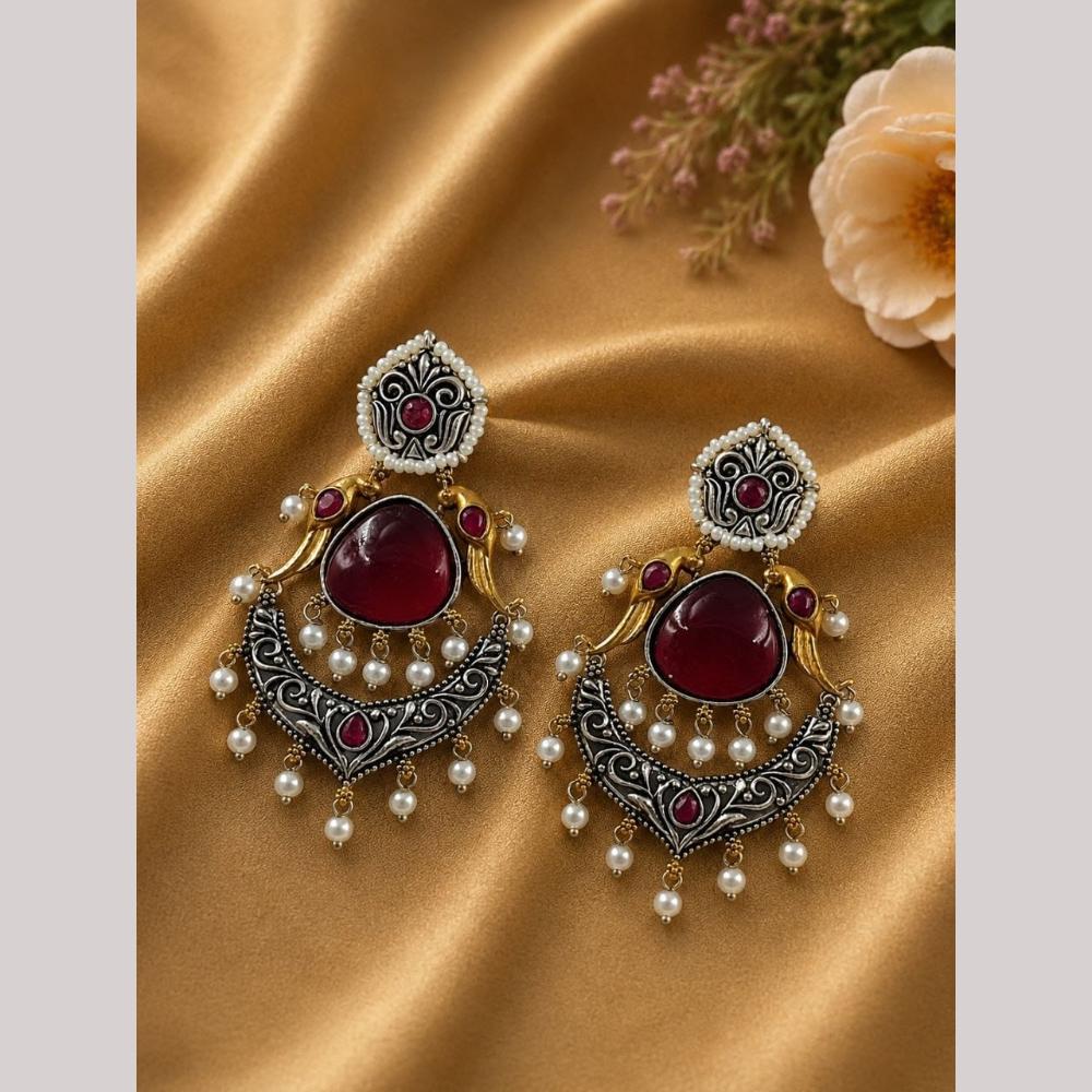 Maharani Jewels Graceful 2 Tone Plated Pota Stone Drop Earrings