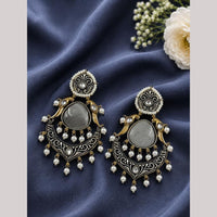 Maharani Jewels Graceful 2 Tone Plated Pota Stone Drop Earrings