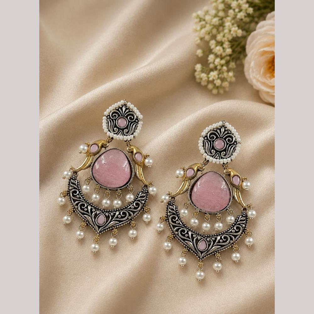 Maharani Jewels Graceful 2 Tone Plated Pota Stone Drop Earrings