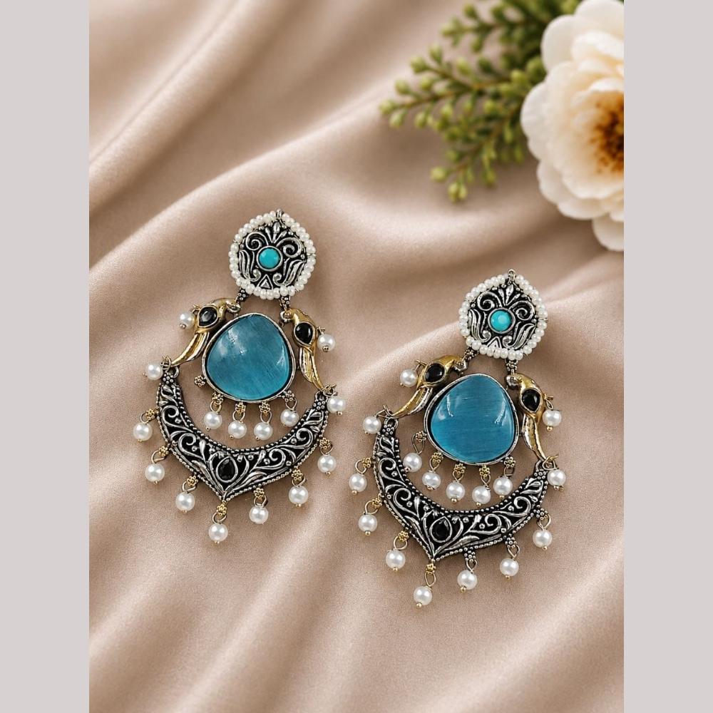 Maharani Jewels Graceful 2 Tone Plated Pota Stone Drop Earrings