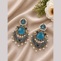 Maharani Jewels Graceful 2 Tone Plated Pota Stone Drop Earrings