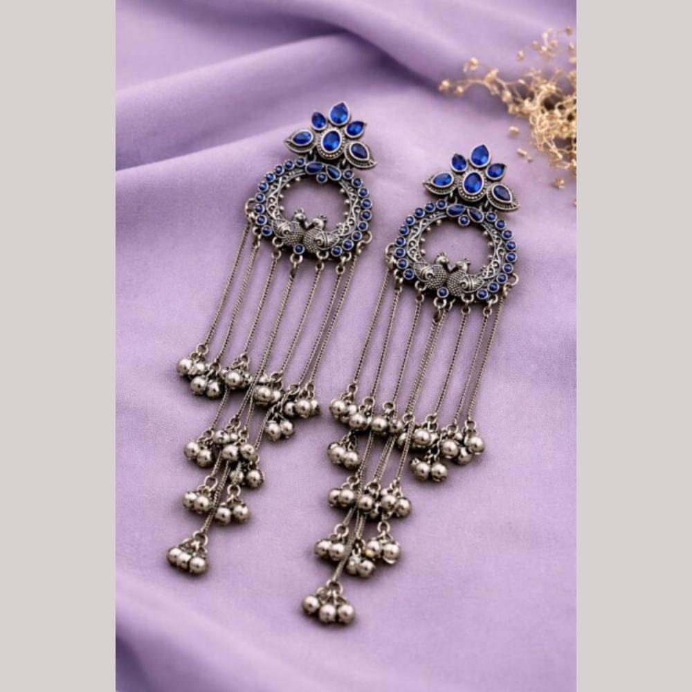 Maharani Jewels Inspired Oxidised Plated Pota And Ghungroo Khashmiri Dangler Earrings