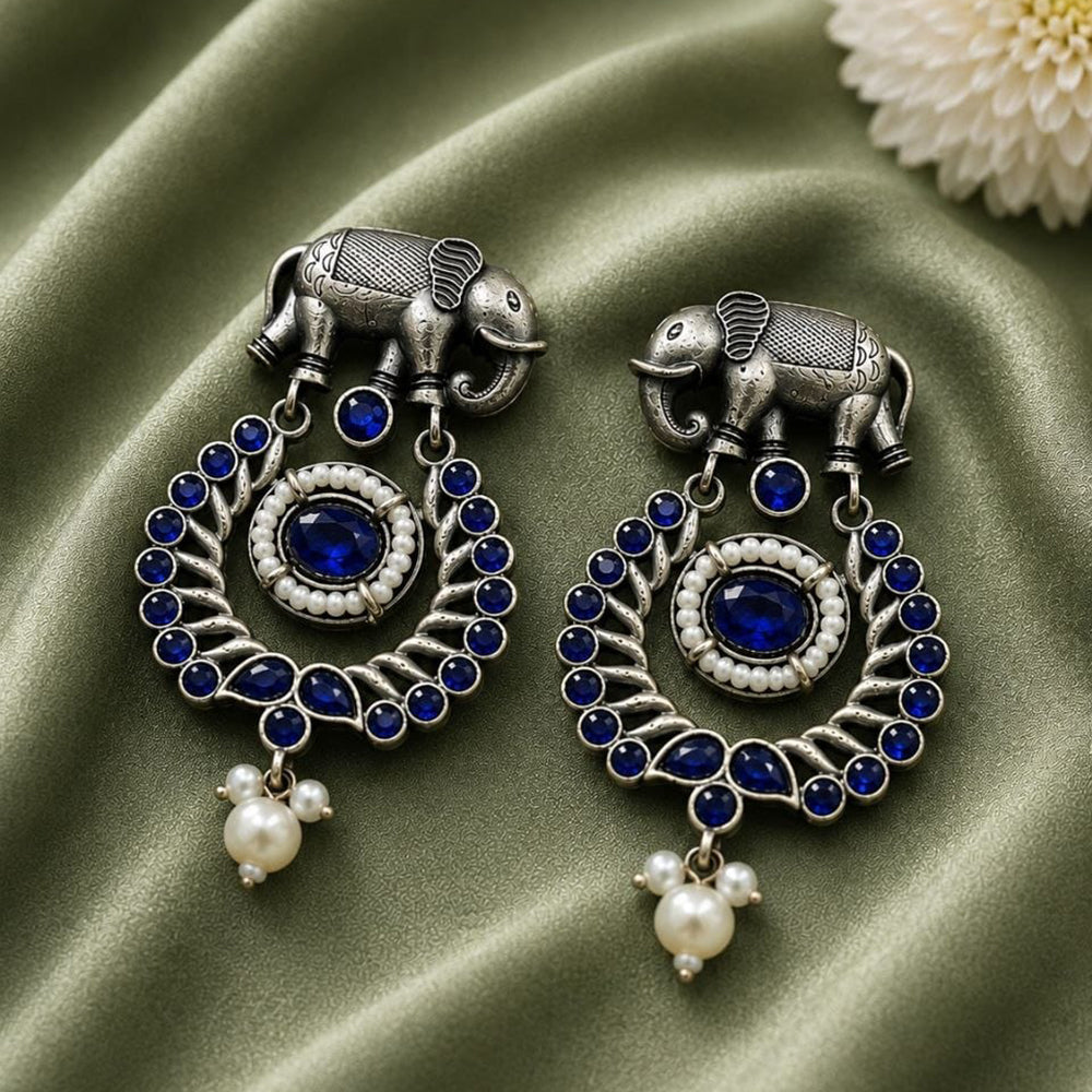 Maharani Jewels Inspired Oxidised Plated Pota Stone Dangler Earrings