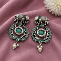 Maharani Jewels Inspired Oxidised Plated Pota Stone Dangler Earrings