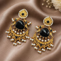 Maharani Jewels Inspired Gold Plated Pota Stone Dangler Earrings