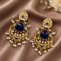 Maharani Jewels Inspired Gold Plated Pota Stone Dangler Earrings