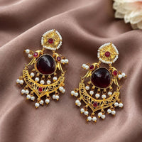 Maharani Jewels Inspired Gold Plated Pota Stone Dangler Earrings