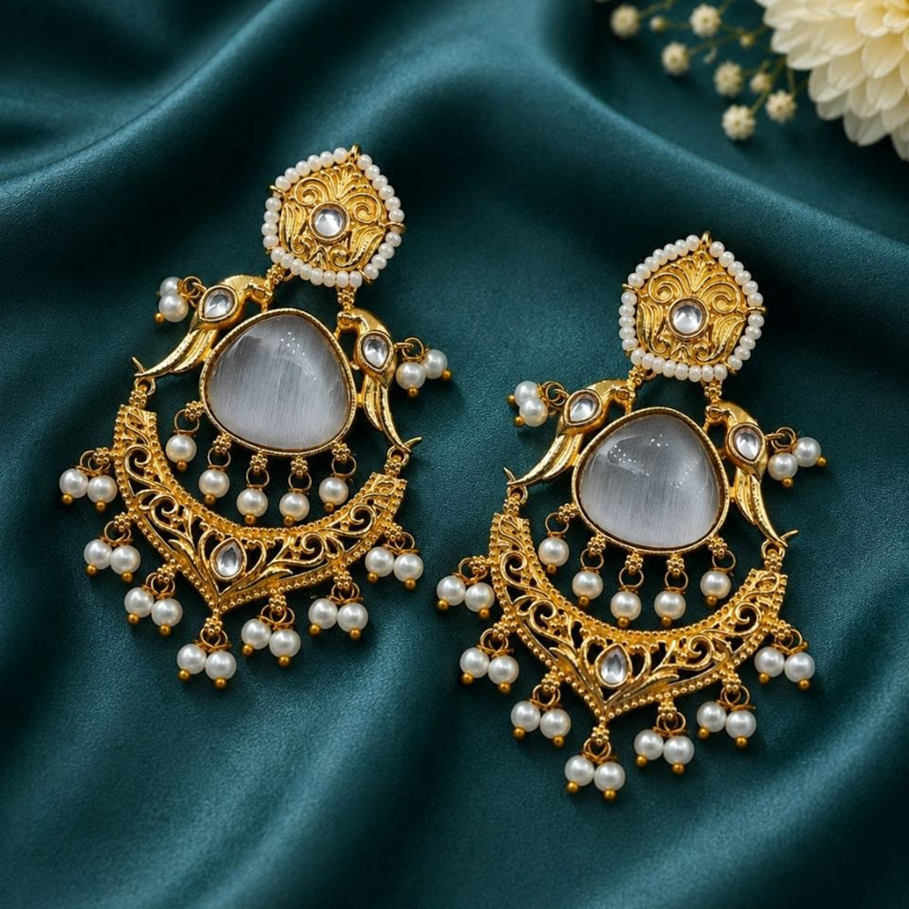 Maharani Jewels Inspired Gold Plated Pota Stone Dangler Earrings