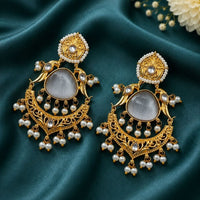 Maharani Jewels Inspired Gold Plated Pota Stone Dangler Earrings