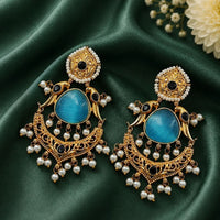 Maharani Jewels Inspired Gold Plated Pota Stone Dangler Earrings
