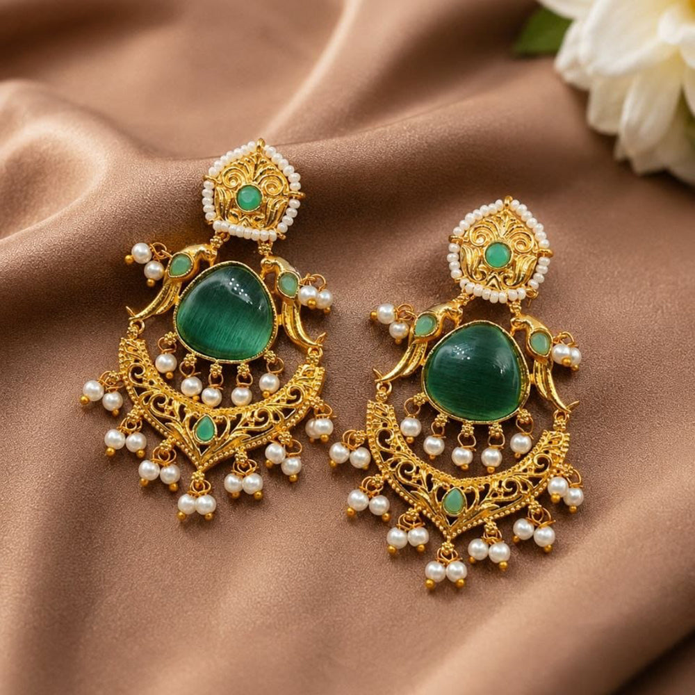 Maharani Jewels Inspired Gold Plated Pota Stone Dangler Earrings