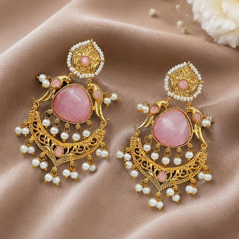 Maharani Jewels Inspired Gold Plated Pota Stone Dangler Earrings