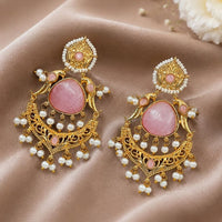 Maharani Jewels Inspired Gold Plated Pota Stone Dangler Earrings