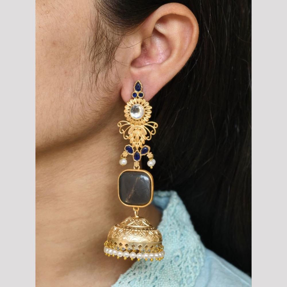 Maharani Jewels Inspired Gold Plated Pota Stone And Pearl Jhumki Earrings