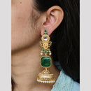 Maharani Jewels Inspired Gold Plated Pota Stone And Pearl Jhumki Earrings