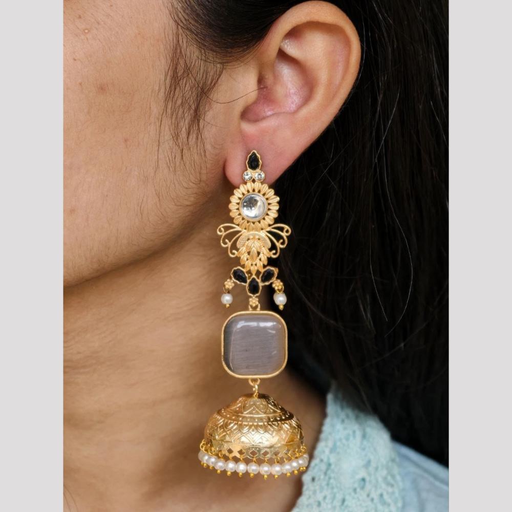 Maharani Jewels Inspired Gold Plated Pota Stone And Pearl Jhumki Earrings